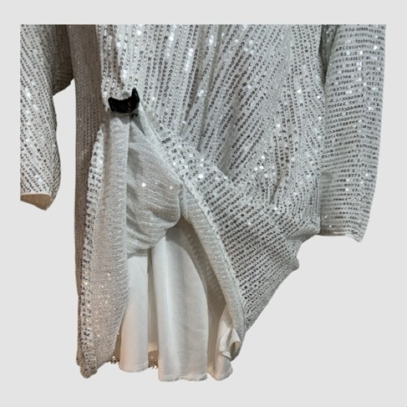 All Glitter and Glam Sexy White With Silver Sequins Mini Dress Long Sleeve XL - Picture 6 of 6